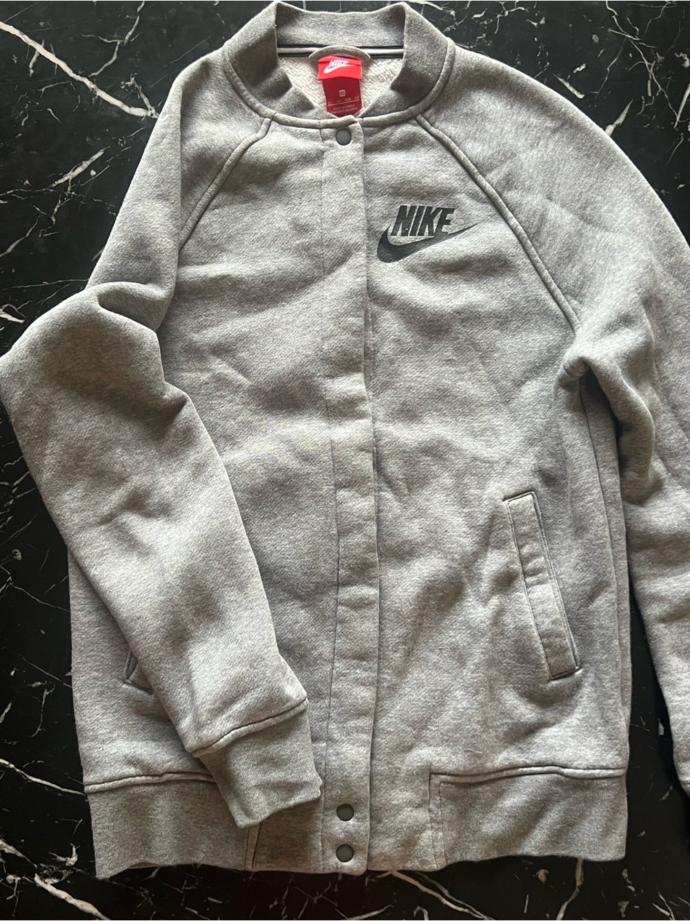 Nike Women’s Grey Bomber-Style Sweatshirt Jacket with Logo